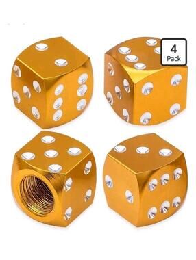 4PCS Dice Style Tire Valve Stem Caps, with O Rubber Ring, 4 pcs Dice-Gold